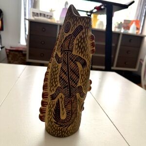 Australian Mid Century Aboriginal Mythology Pottery Vase Spirit Sgraffito Vessel